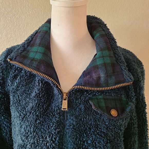 Pendelton Women's Fuzzy Sherpa Jacket Sz Small Full Zipper Blue Plaid Pockets - Picture 2 of 10